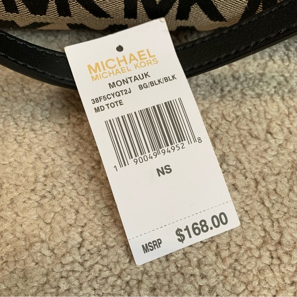 MICHAEL KORS Montauk Medium Signature Black/Brige Canvas Fabric Tote - Picture 11 of 14